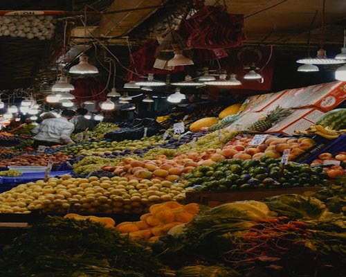 A colorful variety of fresh fruits and vegetables at a local Chilean market